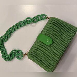 NWOT green basket bag with button closure and chain strap.